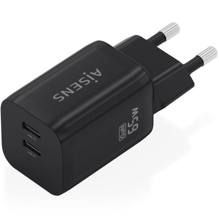 Aisens Cargador GaN 65W con 2x USB-C, Negro Aisens Cargador GaN 65W con 2x USB-C, Negro